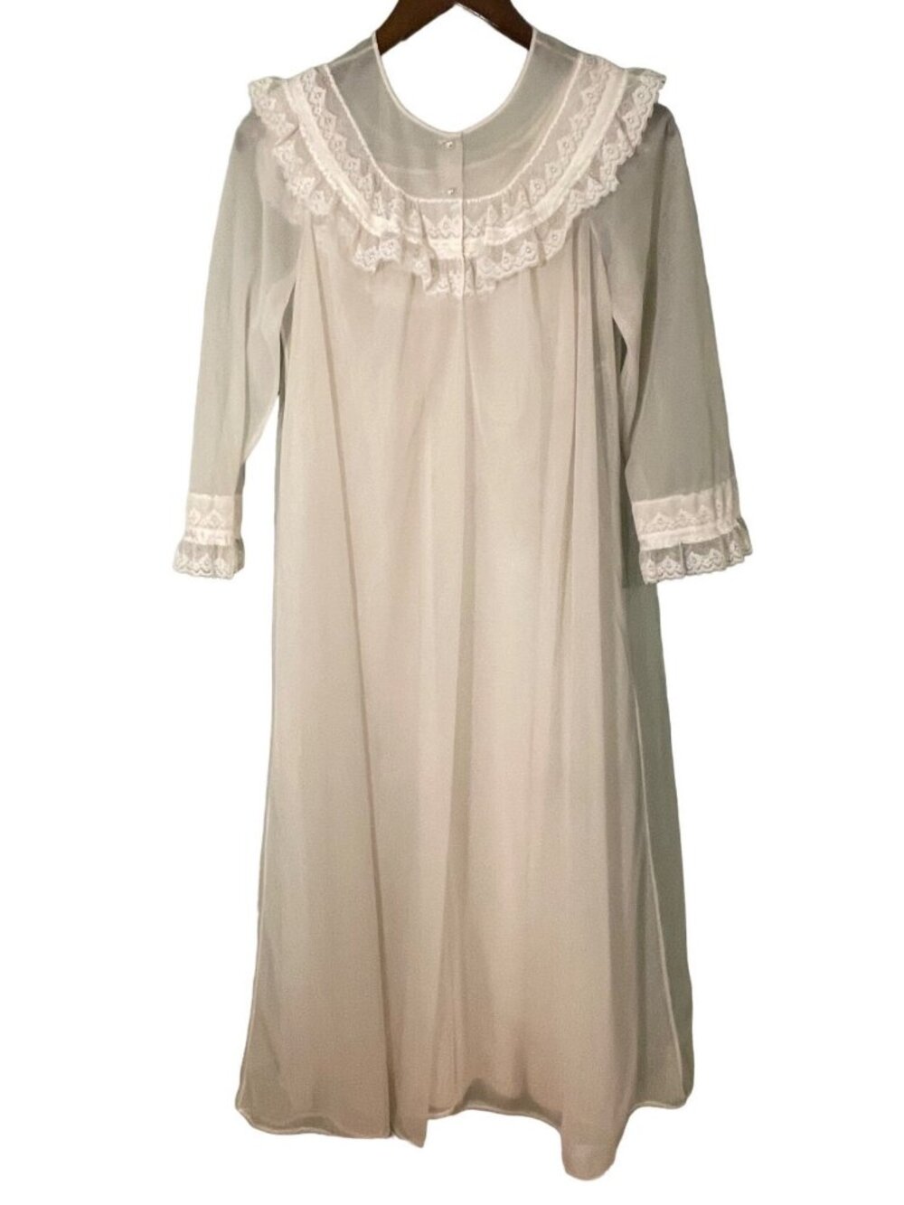 Vintage Shadowline Ivory Nightgown & Peignoir Set Petite Nylon Lace Trim